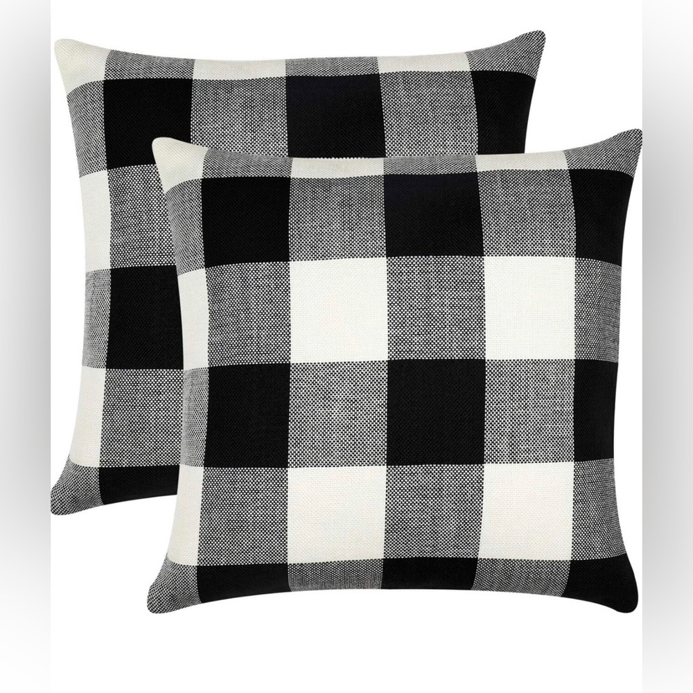 Farmhouse Buffalo Check Plaid Pillow Covers Black White Classic Linen 18 x 18 In